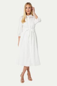 Wallis Petite Cotton Cutwork Detail Shirt Dress