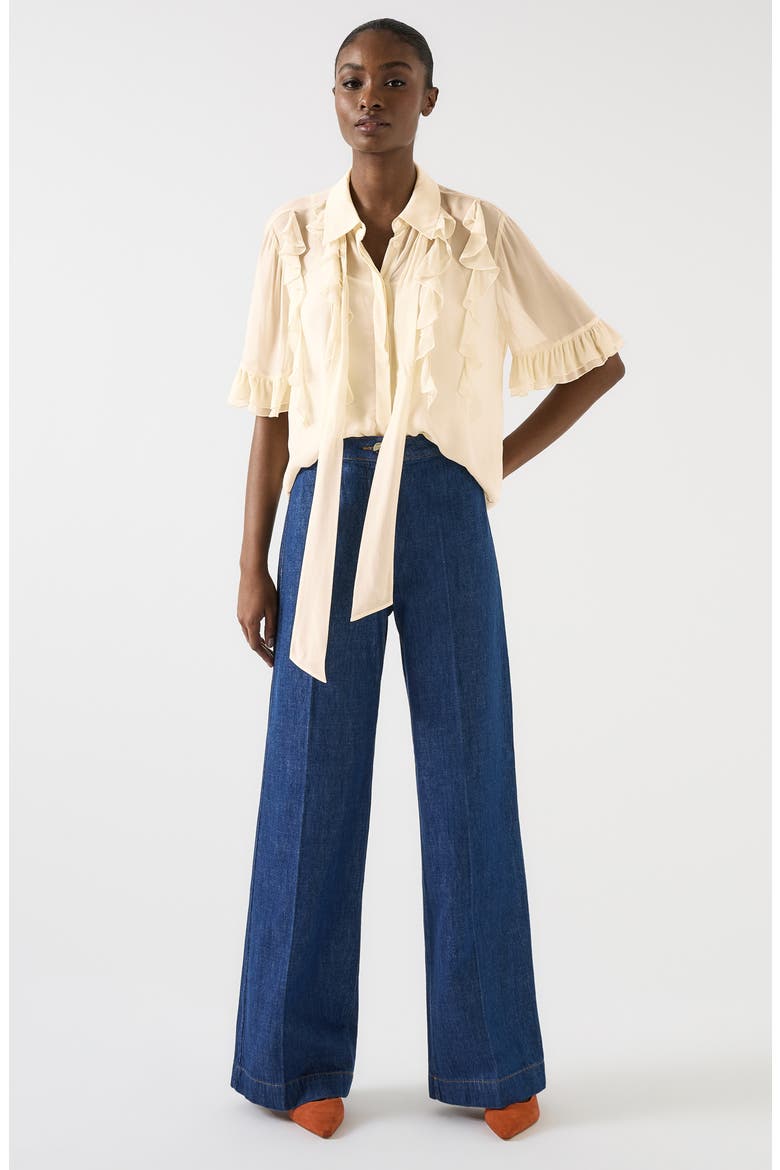 Corissa Ruffle Chiffon Button-Up Shirt, Alternate, color, IVORY