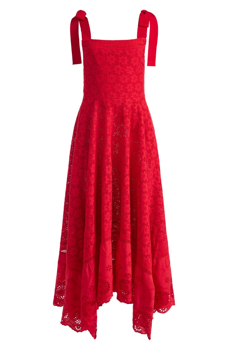 Alice + Olivia Rosalee Tie Strap Eyelet Cotton Sundress, Alternate, color, 