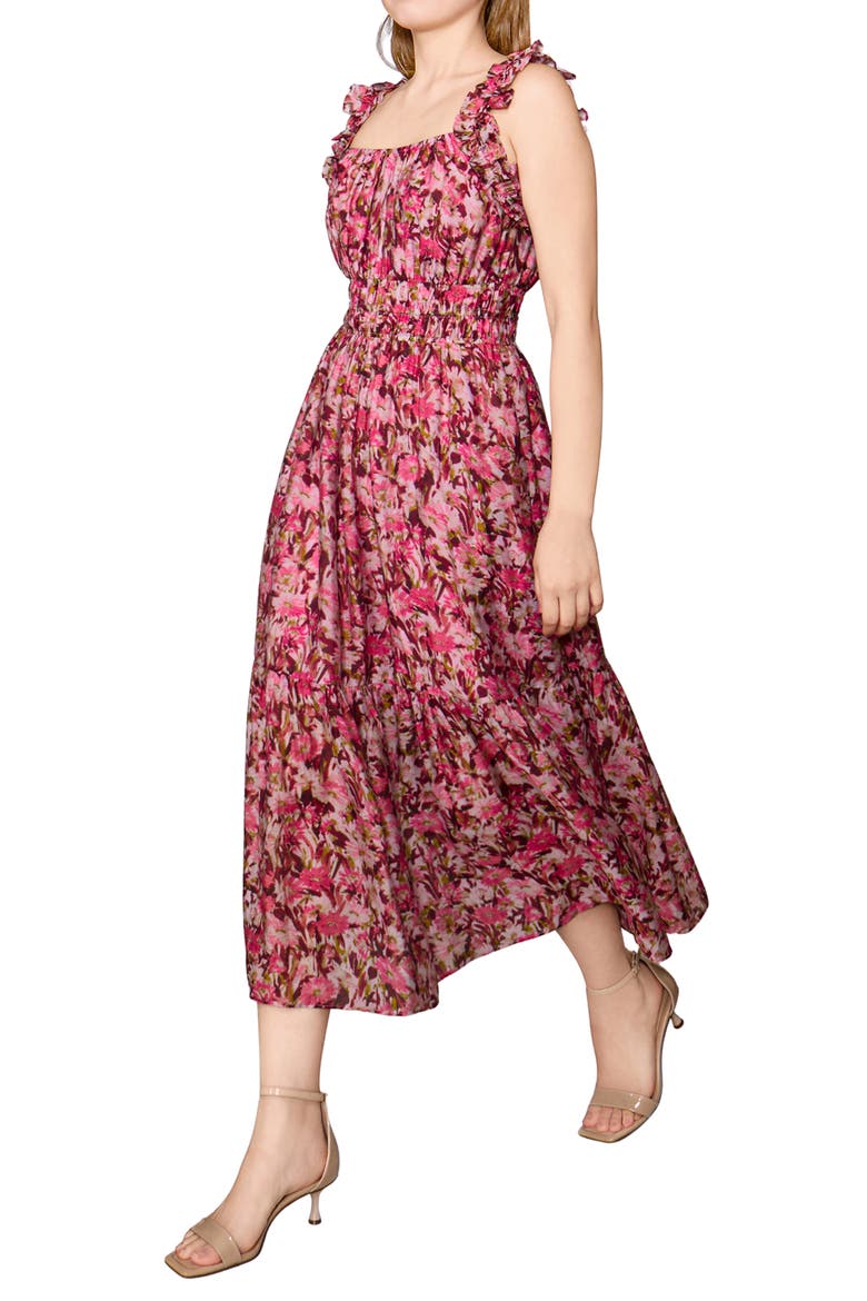 Shirred Waist Floral Midi Dress, Alternate, color, D ROSE MULTI