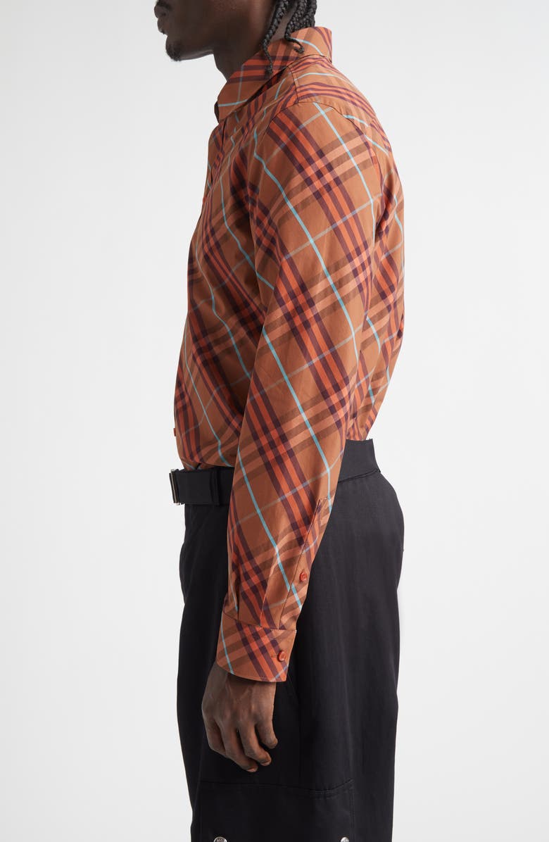 Burberry Robert Check Button-Up Shirt, Alternate, color, Ginger Brown Check
