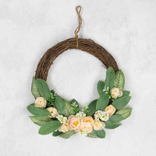 Northlight 14" Mini Peach Rose Half Floral Spring Wreath In Green