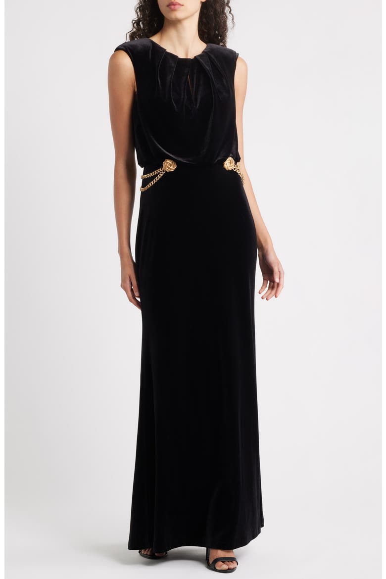 vince camuto black and gold dress Vince Camuto Black Gold Scoop Neck Sleeveless A-Line Ball Gown 14
