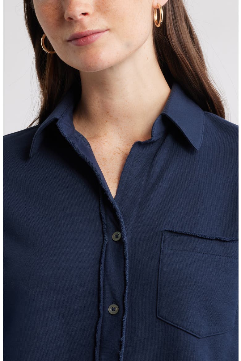 French Terry Button-Up Shirt, Alternate, color, NAVY STILL