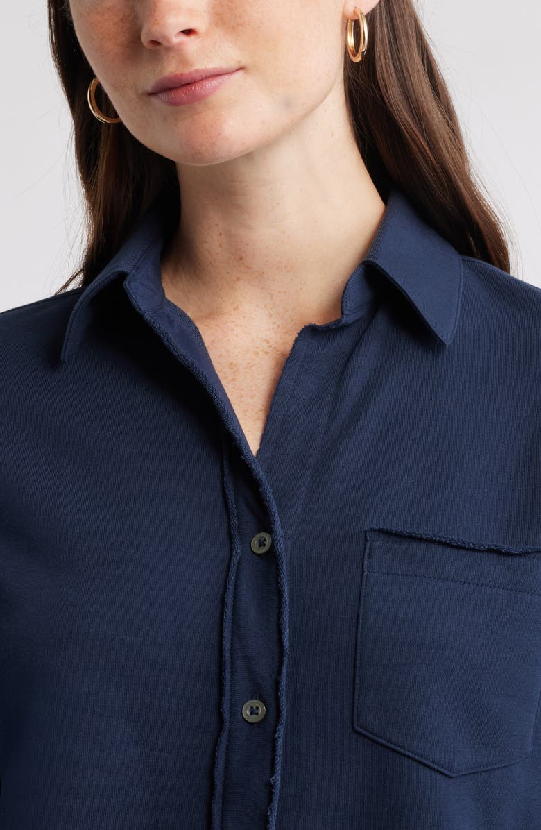 Caslon<sup>®</sup> French Terry Button-Up Shirt, Alternate, color, Navy Still