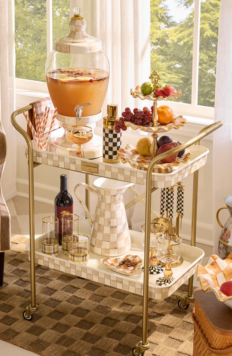 MACKENZIE CHILDS Mocha Check 2-Tier Kitchen Cart, Alternate, color, Mocha