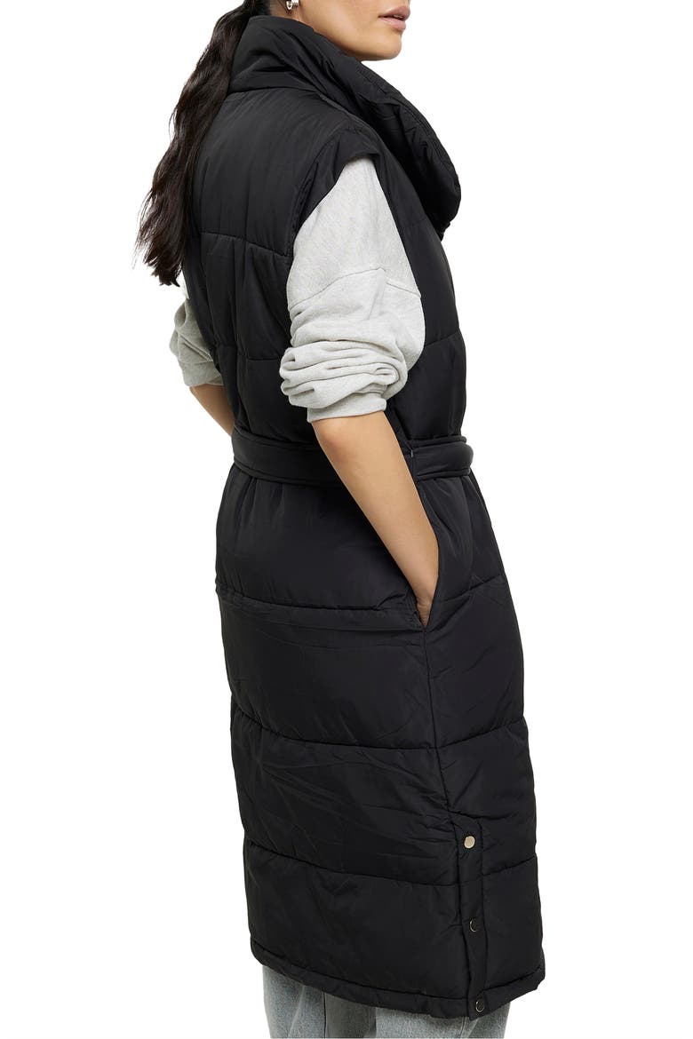 Belted Longline Quilted Vest, Alternate, color, BLACK