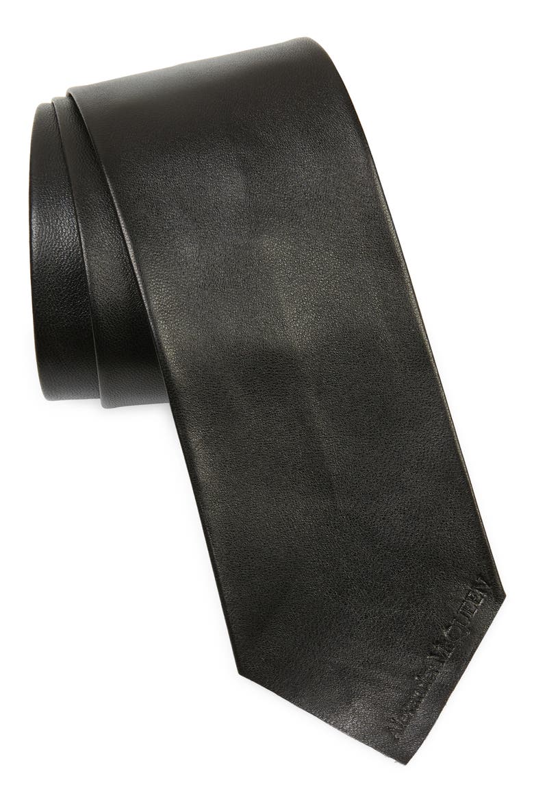 Leather Tie, Main, color, BLACK