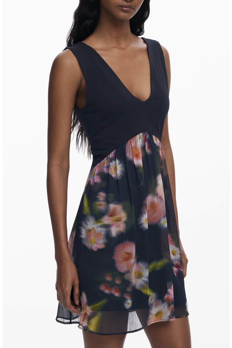 Sleeveless Floral Minidress, Alternate, color, BLACK