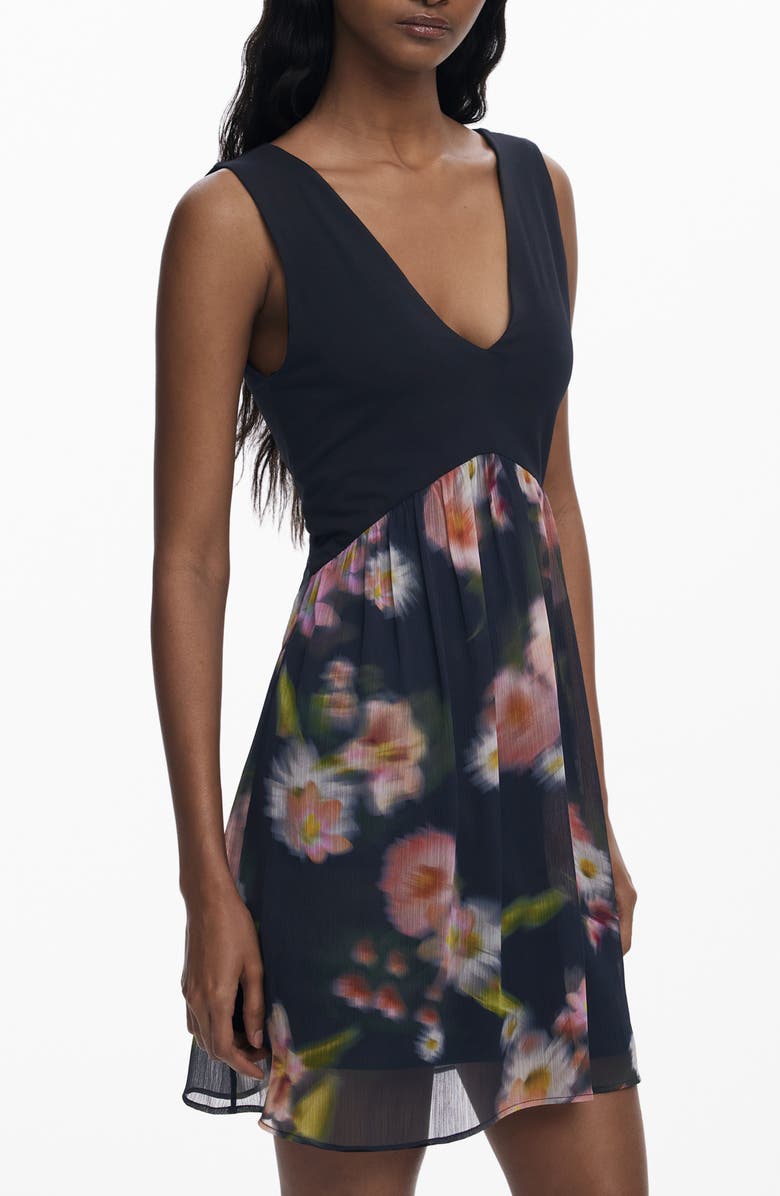 Desigual Sleeveless Floral Minidress, Alternate, color, Black