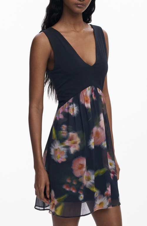 Desigual Sleeveless Floral Minidress In Black
