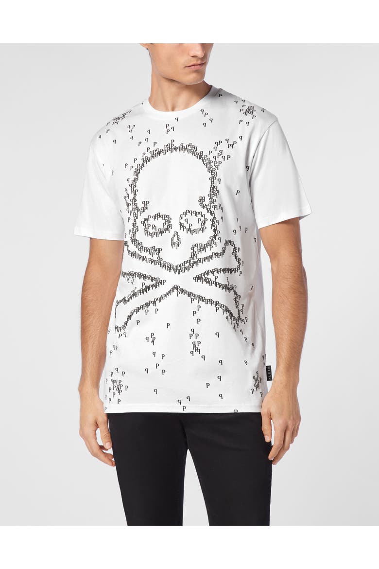 T-Shirt Round Neck Skull&Bones Men, Main, color, white