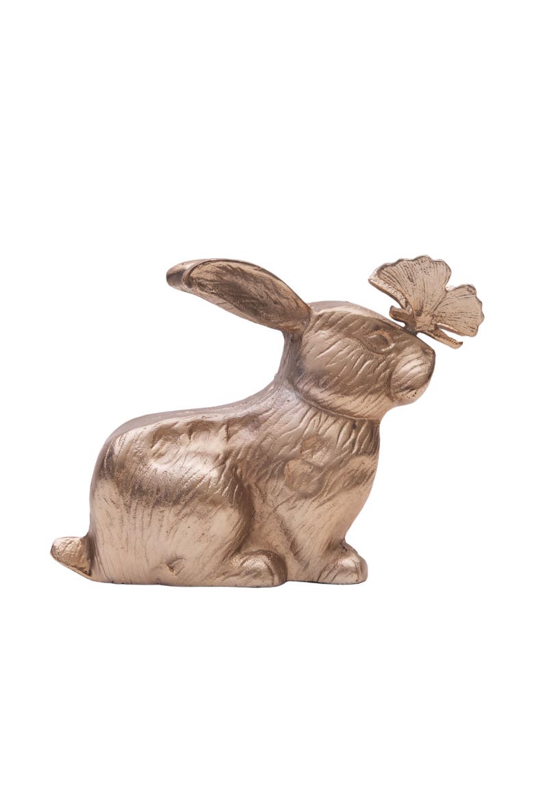 Metal Solid Easter Bunny Rabbit Decorative Figurine, Alternate, color, Gold