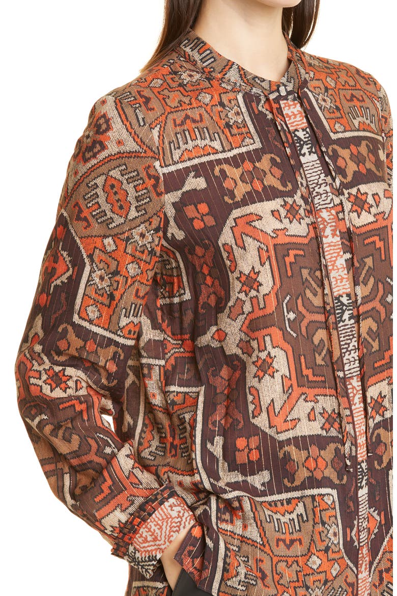 Tricia Folkloric Print Shirt, Alternate, color, BROWN MULTI