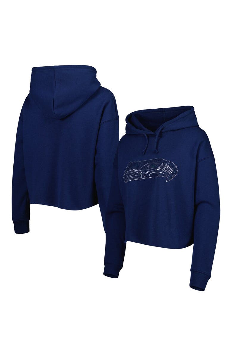 CUCE Women's Cuce College Navy Seattle Seahawks Crystal Logo Cropped Pullover Hoodie, Main, color, Navy