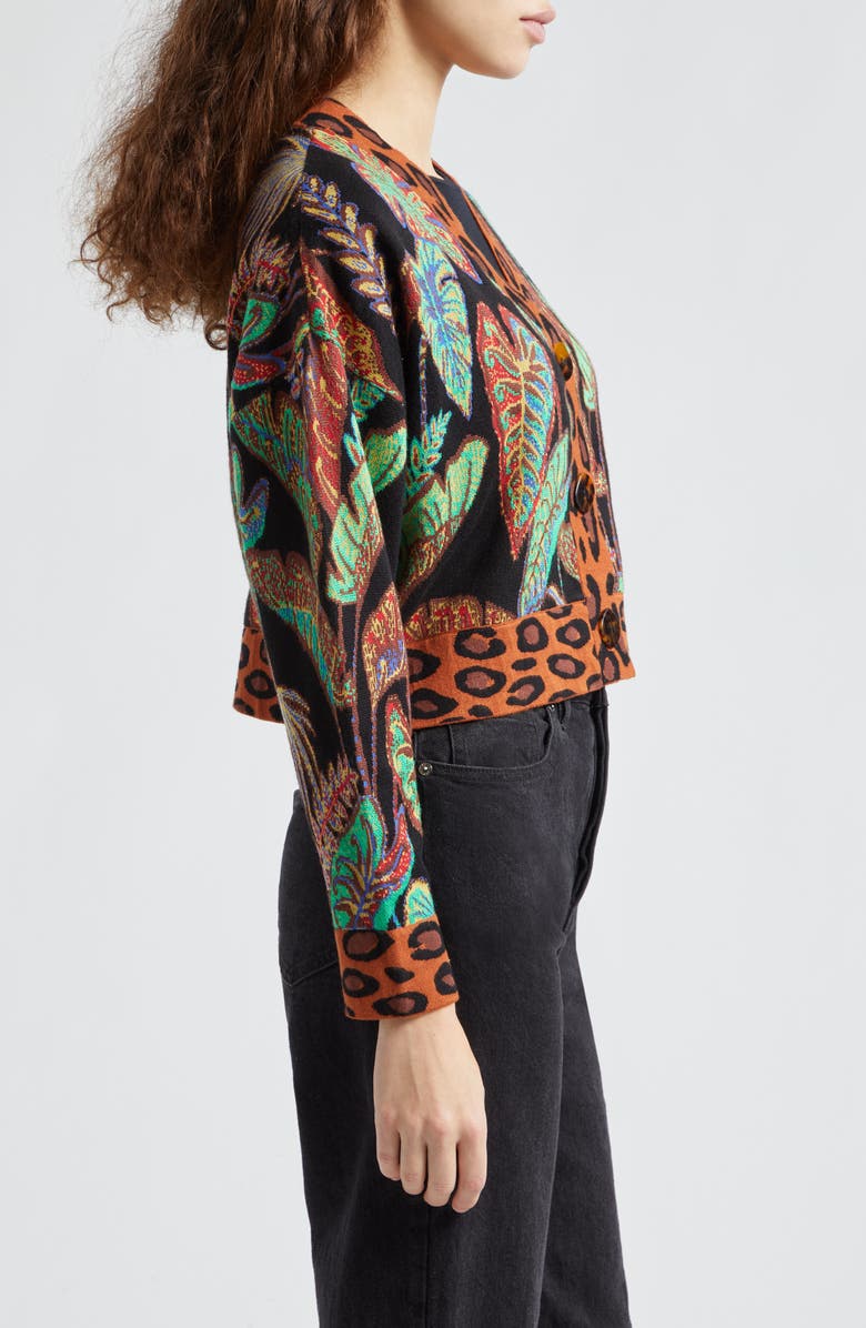 FARM Rio Cool Foliage Jacquard Crop Cardigan, Alternate, color, 
