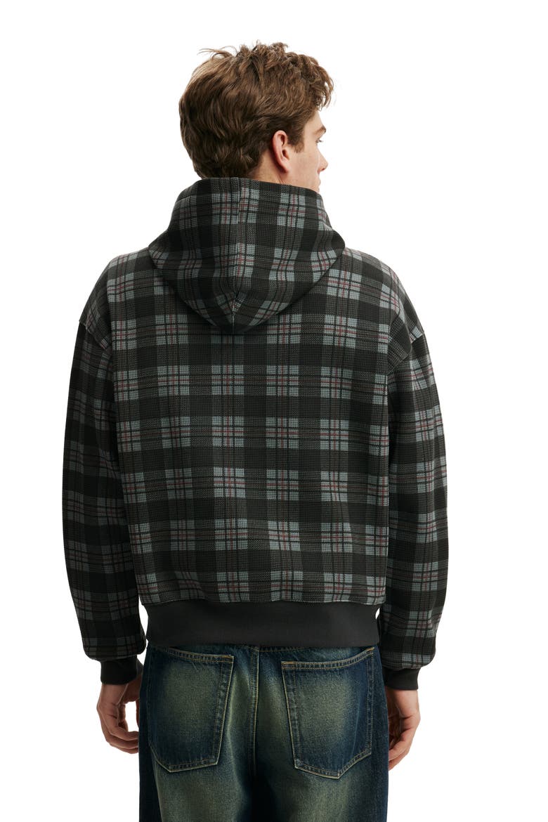 Men's Zip Up Hoodie, Alternate, color, Washed Black Check
