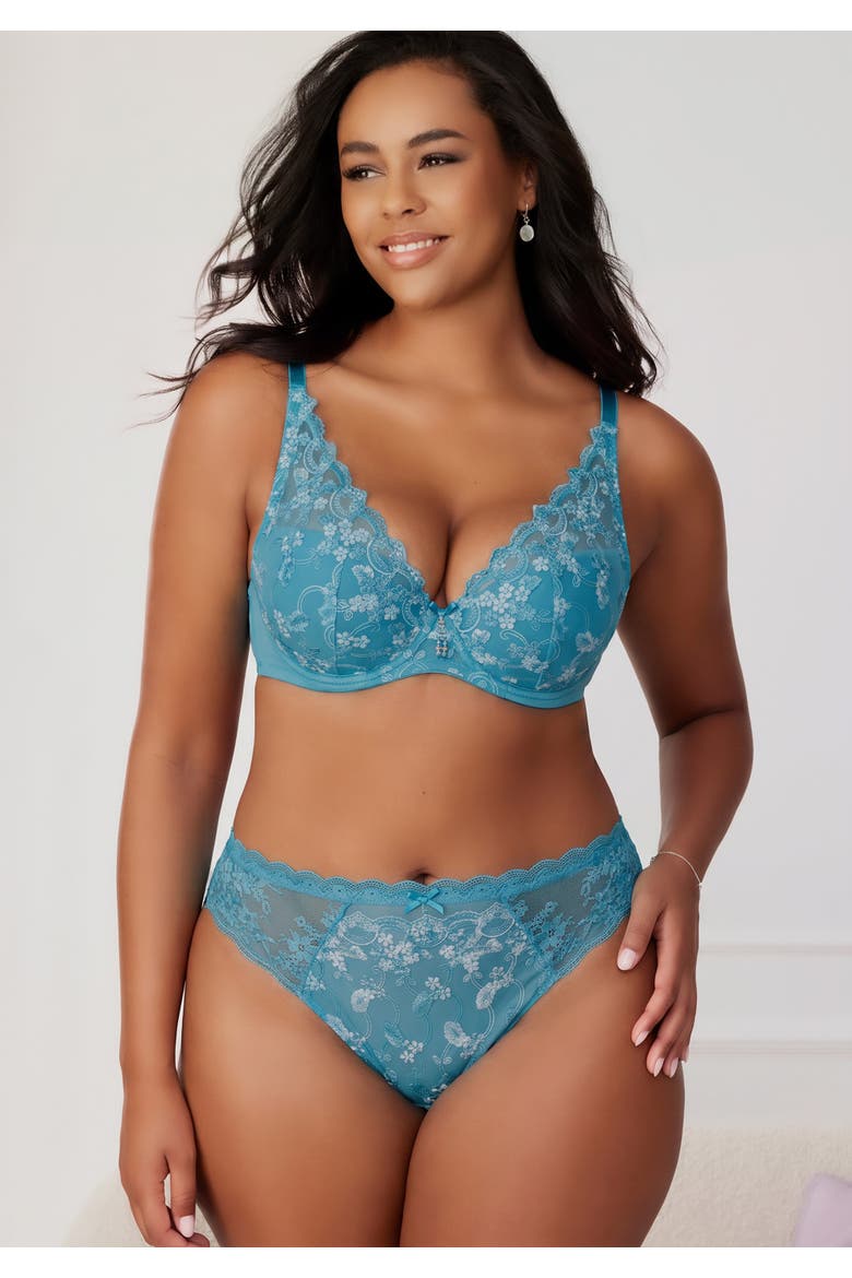 Floral Lace Underwire Bra, Alternate, color, Teal