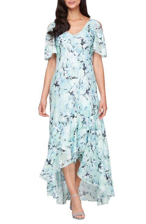 Floral High-Low Chiffon Gown