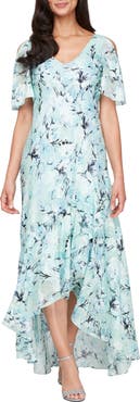 Alex Evenings Floral High-Low Chiffon Gown