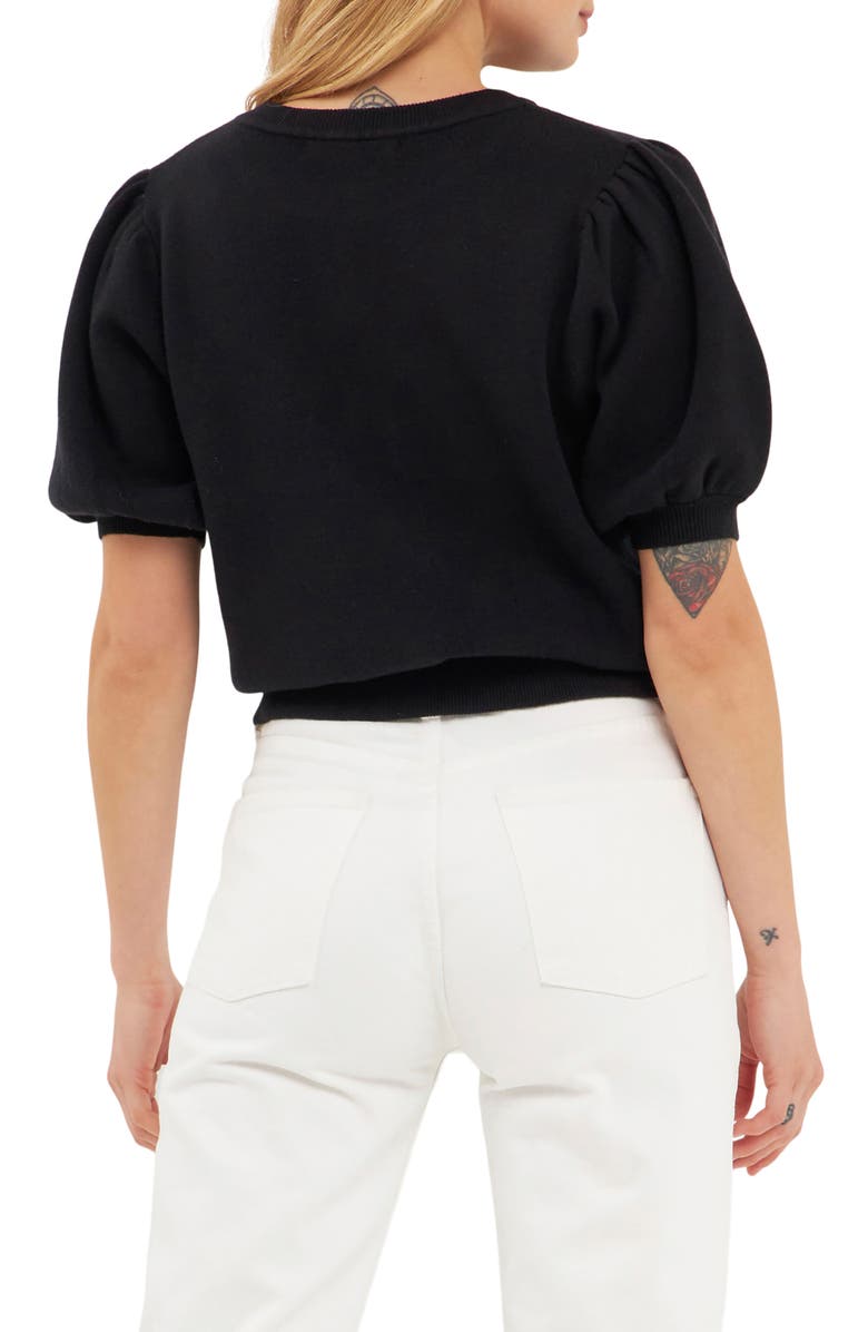 English Factory Puff Sleeve Sweater, Alternate, color, 
