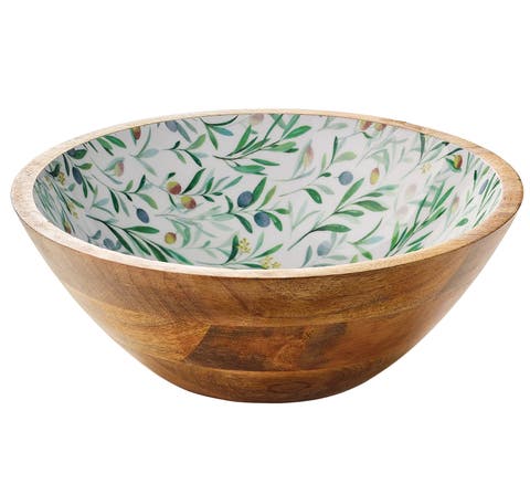 Mango Wood Lacquered Medium Serving Bowl, 11.75" X 4.5"