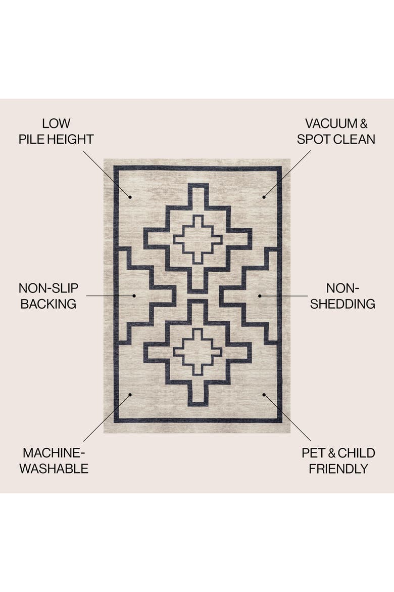 Ashkii Minimalist Medallion Machine-Washable Area Rug, Alternate, color, Ivory/Dark Gray