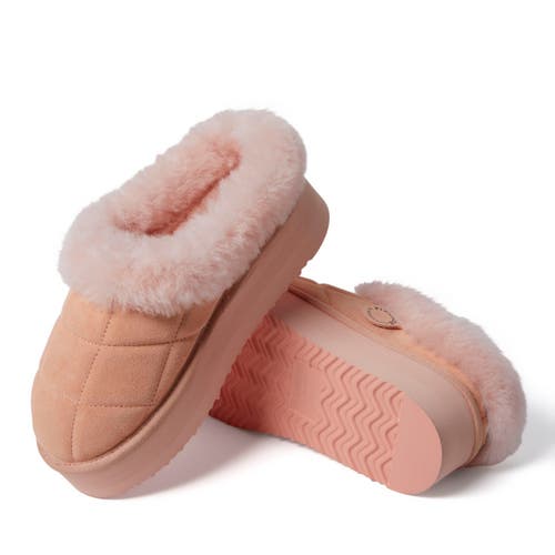 Dearfoams Fireside Bendigo Genuine Shearling Quilted Platform Clog Slipper In Peach Dust