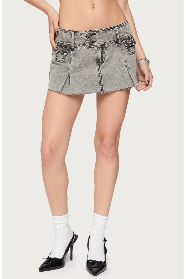 Fray Hem Denim Miniskort, Main, color, GRAY