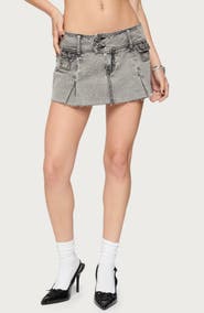 EDIKTED Fray Hem Denim Miniskort
