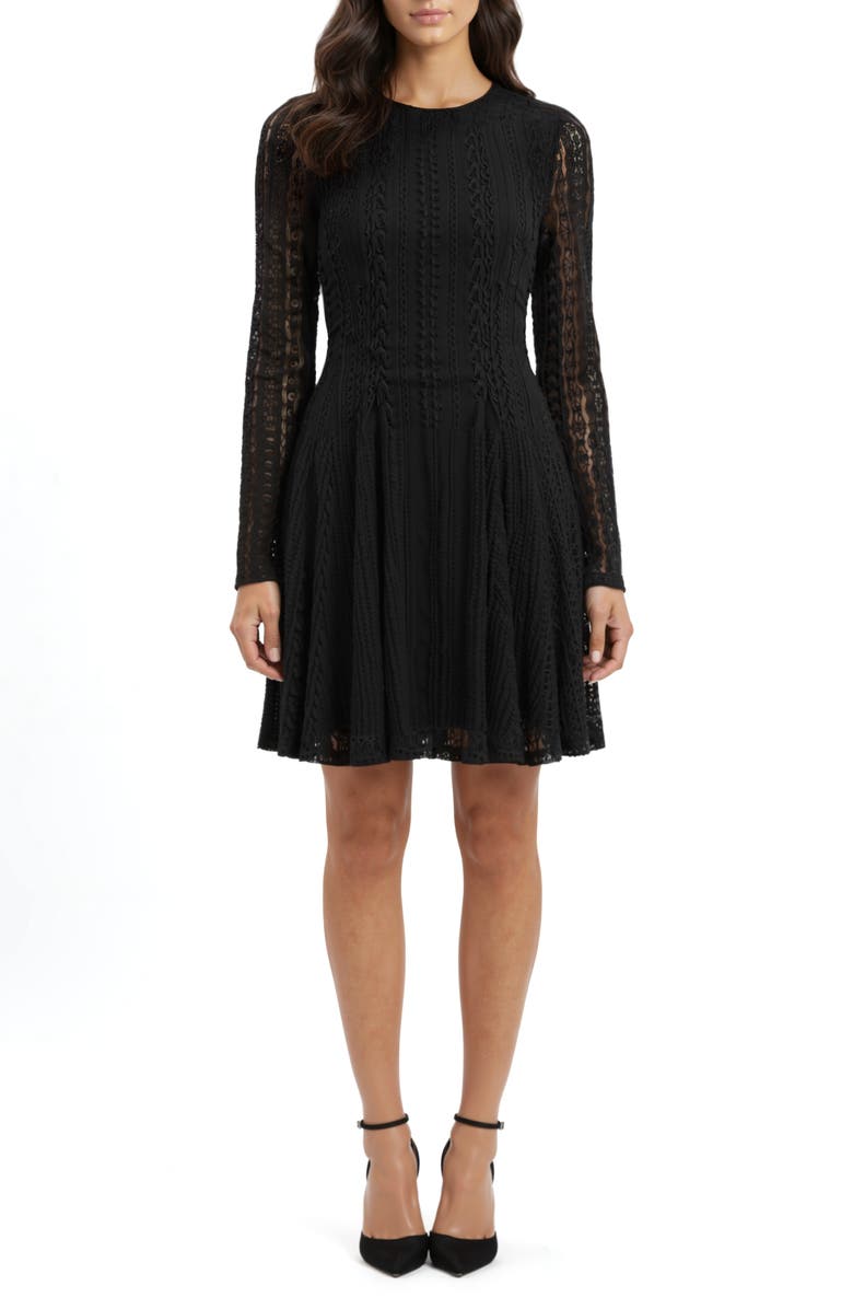 All in Favor Long Sleeve Lace Fit & Flare Dress, Main, color, Black