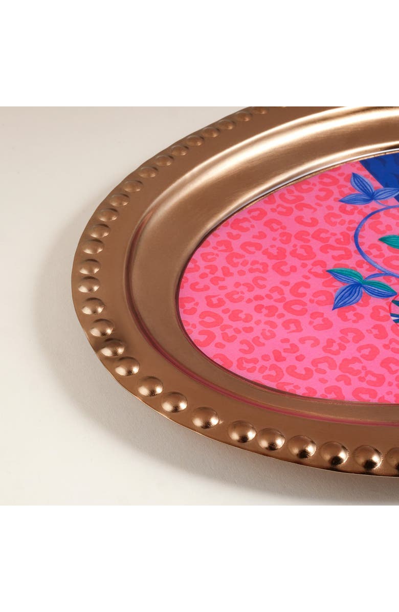 Zsa Zsa Zsu Nanpur Patterned Oval Metal Decorative Tray 12X8 In, Alternate, color, Pink