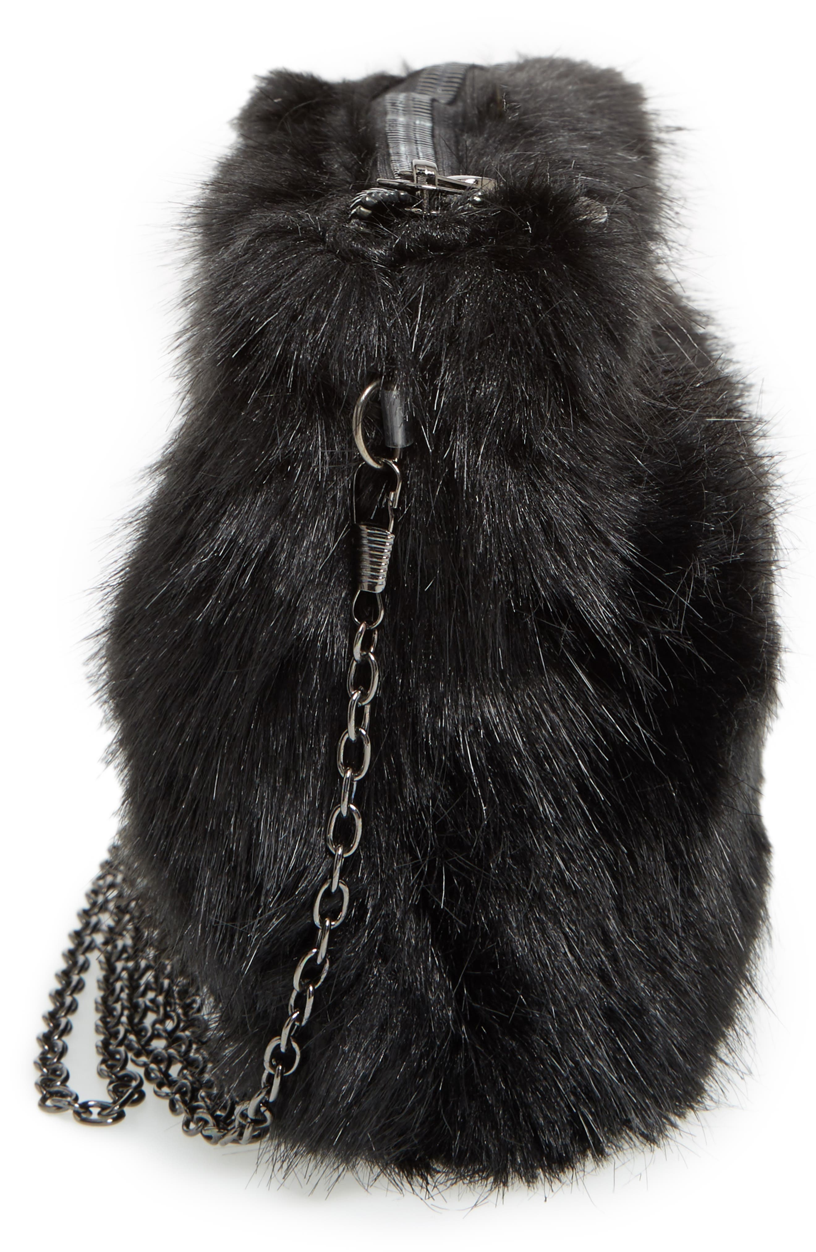 Faux Fur Clutch, Alternate, color, BLACK