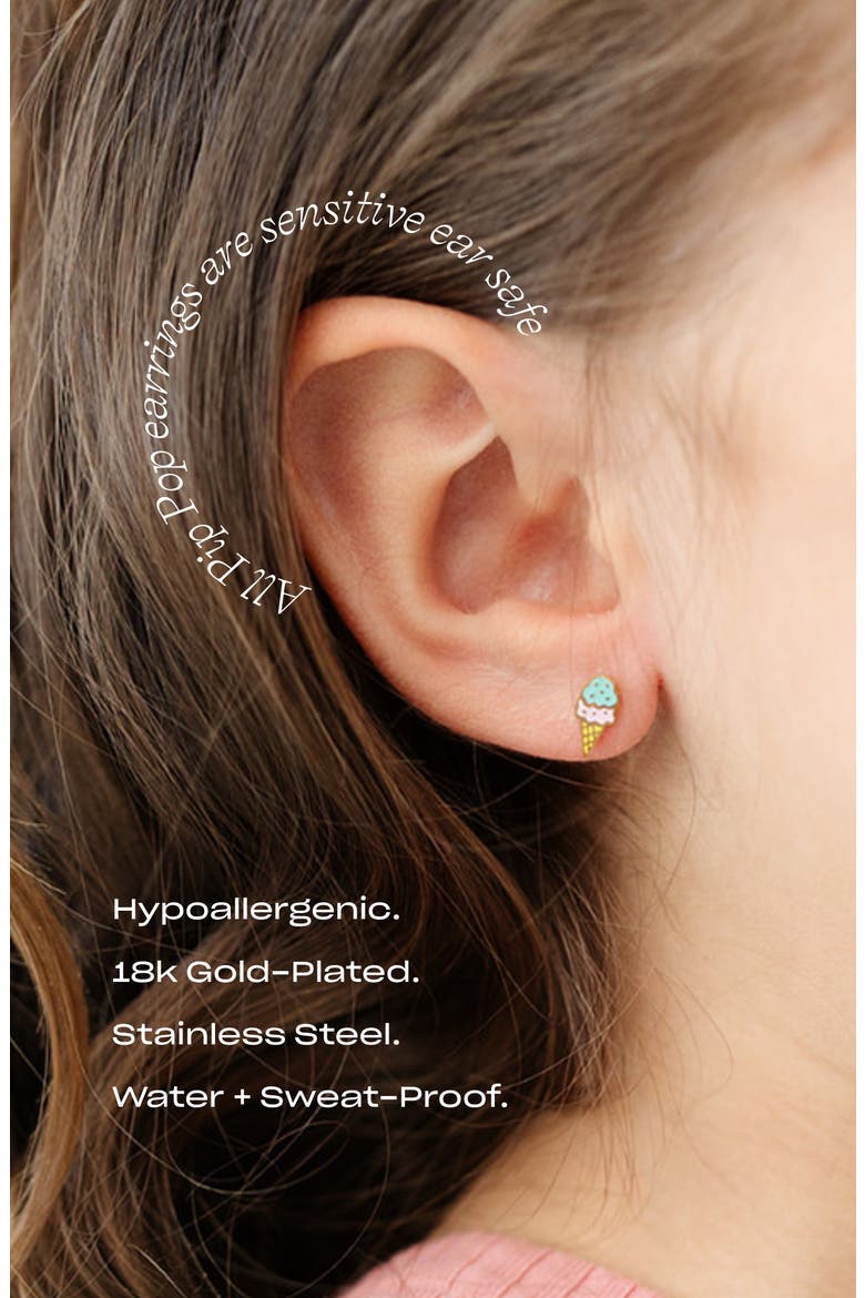 Girls' Ice Cream Flatback Stud Hypoallergenic Earrings, Alternate, color, Multi