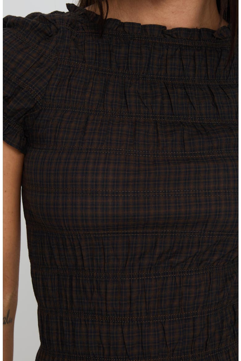 Romelle Plaid Smocked Cotton Top, Alternate, color, BLACK / BROWN PLAID