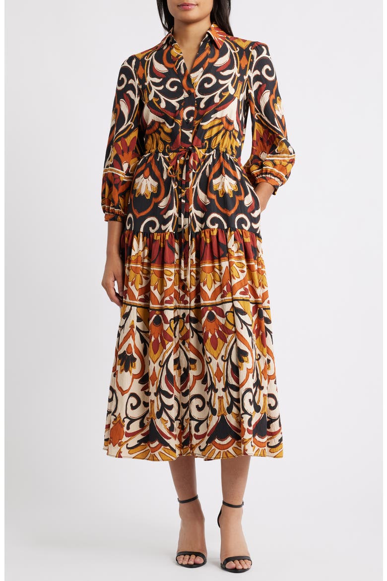 Geo Print Shirtdress, Main, color, BROWN/ BLACK MULTI