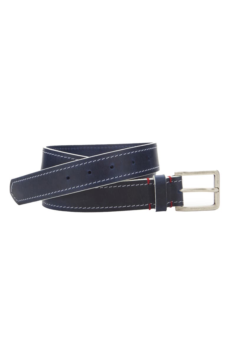 Johnston & Murphy White Edge Waxed Leather Belt, Main, color, 