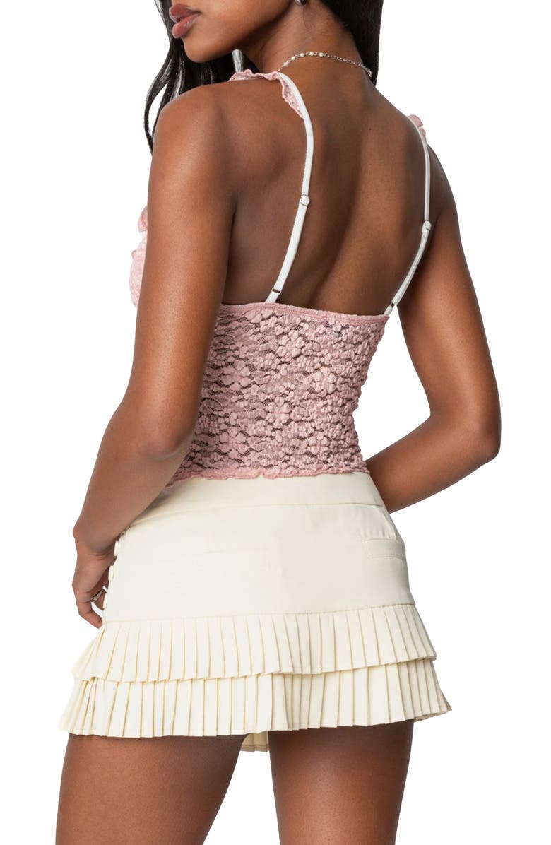 EDIKTED Contrast Semisheer Lace-Up Camisole, Alternate, color, Pink