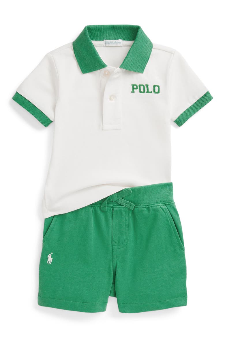 Tipped Cotton Polo & Shorts Set, Main, color, NEVIS/ RAFT GREEN