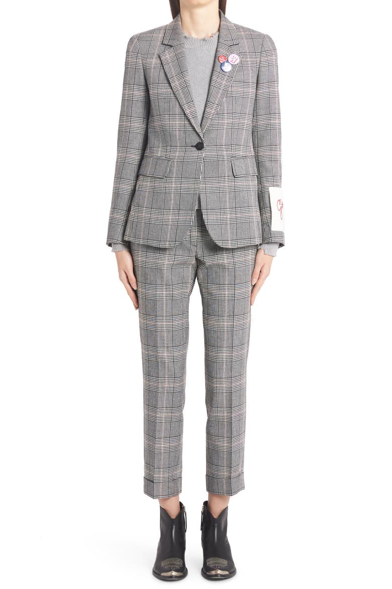 Daria Glen Plaid Virgin Wool Blend Cigarette Pants, Alternate, color, GREY/ BONE WHITE