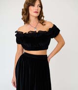Unique Vintage 1970s Off Ruffle Up Crop Top