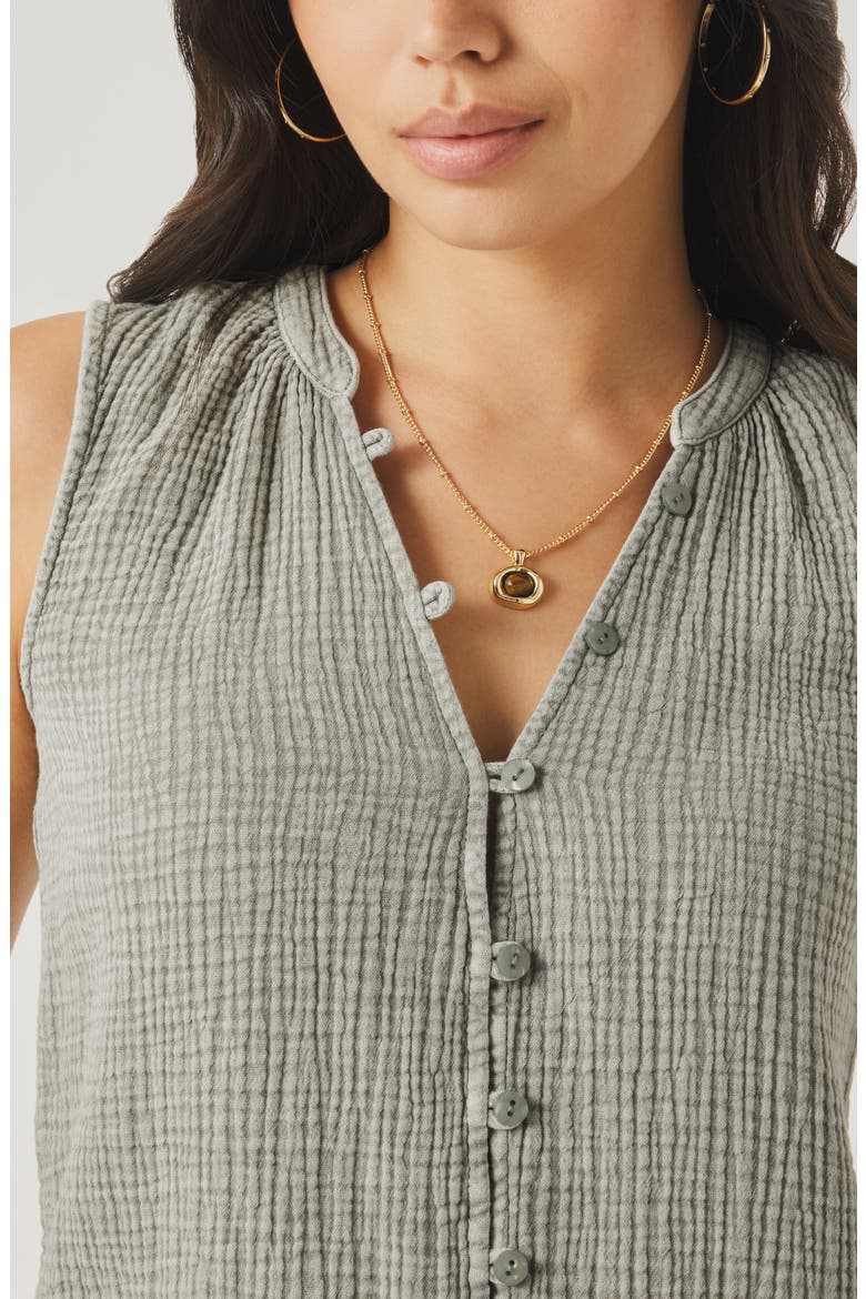 Ava Cotton Gauze Button-Up Tank, Alternate, color, EUCALYPTUS GREEN