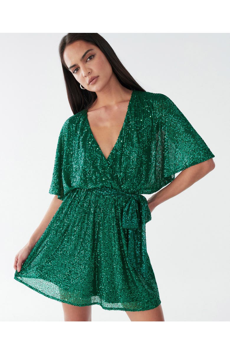 BWLDR Danae Mini Dress, Alternate, color, Emerald Sequin