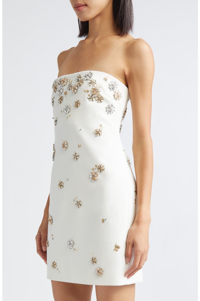 Samia Tumbling Crystal Flowers Strapless Dress, Alternate, color, IVORY