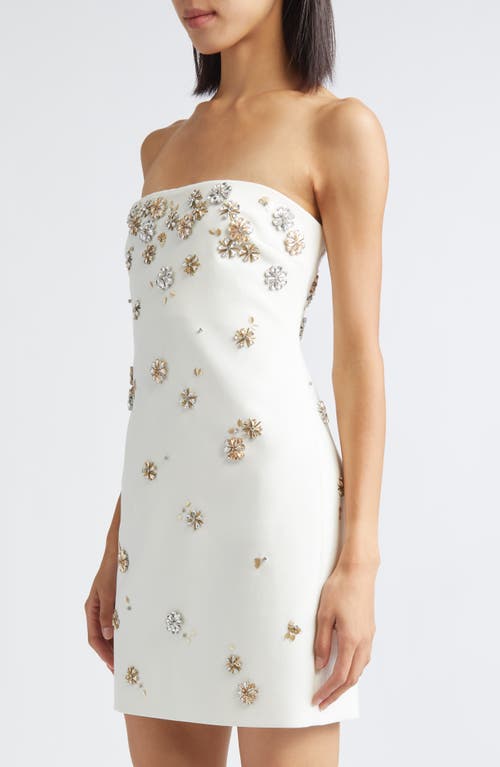 Cinq À Sept Samia Tumbling Crystal Flowers Strapless Dress In White