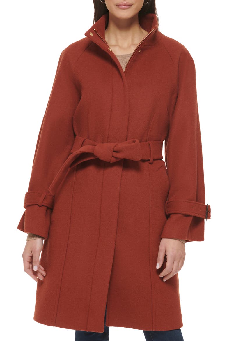 Melton Belted Coat, Main, color, RUST