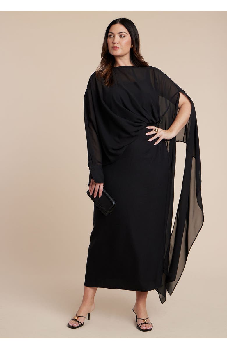 ELOQUII Flowy Sheer Cape Dress, Main, color, Black Onyx