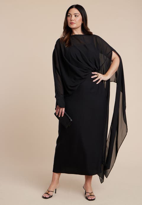 Flowy Sheer Cape Dress (Plus)