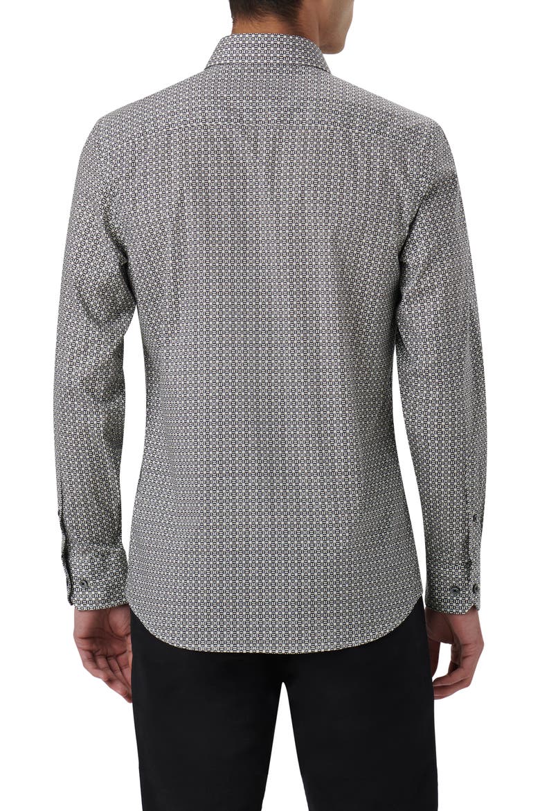 Julian Shaped Fit Chain Link Print Stretch Cotton Button-Up Shirt, Alternate, color, CEMENT