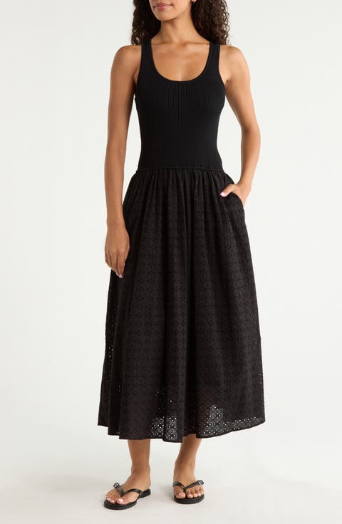 Mixed Media Eyelet Maxi Cover-Up Dress